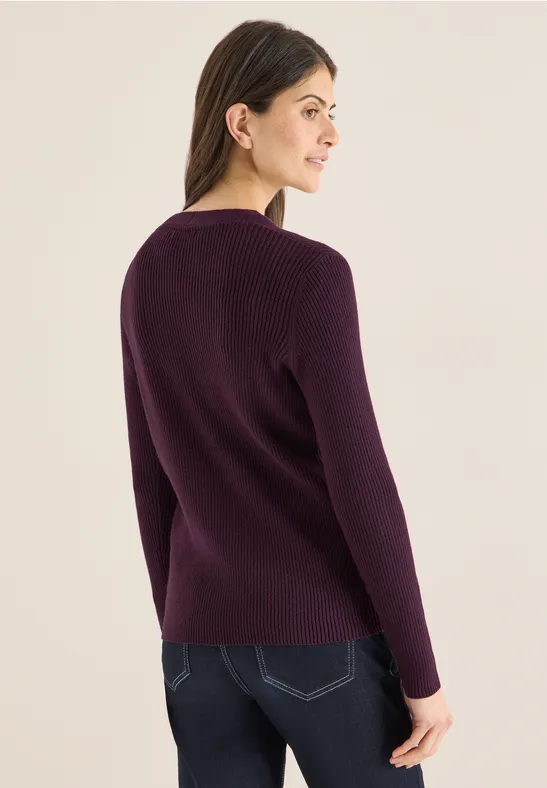 Strickjacke mit Knopfleiste und Rippstrick