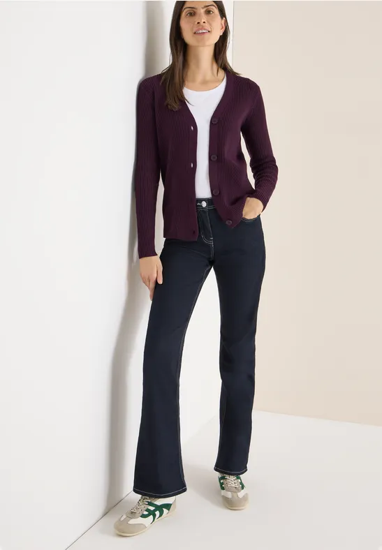 Strickjacke mit Knopfleiste und Rippstrick