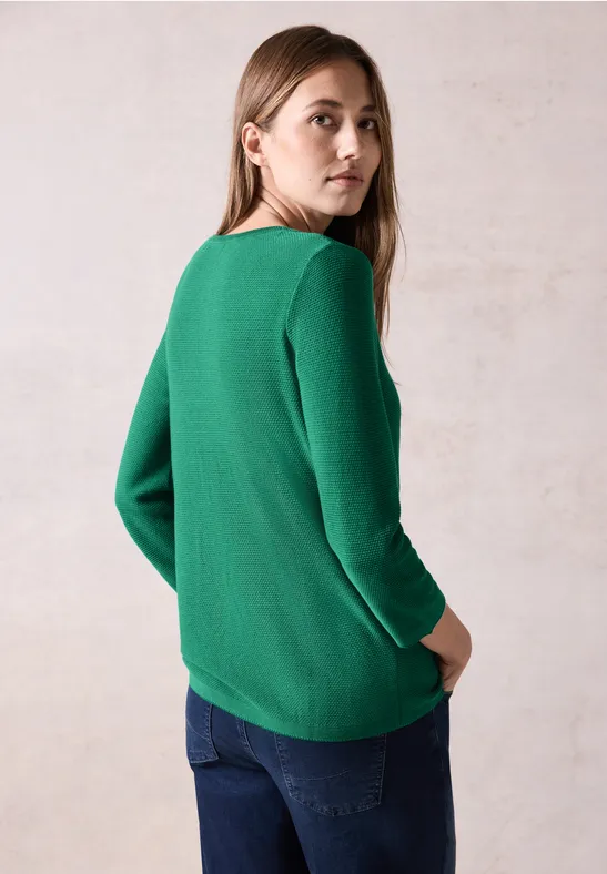 Grüner Strukturstrick Pullover aus Baumwollmischung