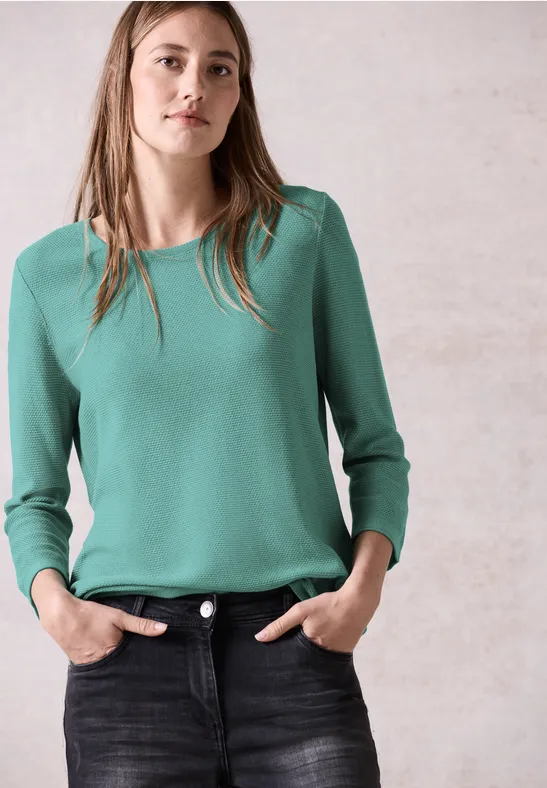 Grüner Strukturstrick Pullover aus Baumwollmischung