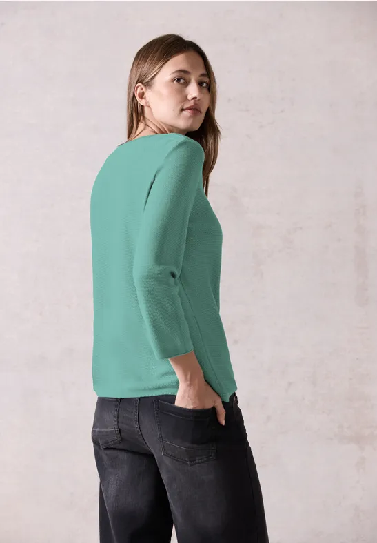 Grüner Strukturstrick Pullover aus Baumwollmischung