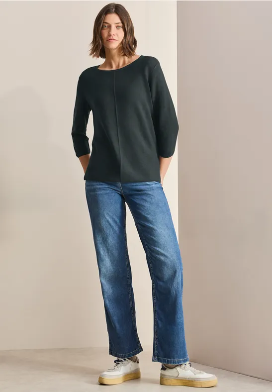 Strukturierter Strickpullover mit 3/4 Ärmeln