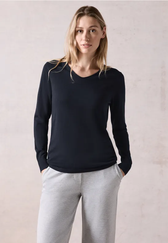 Damen Langarm V-Ausschnitt Strickoberteil