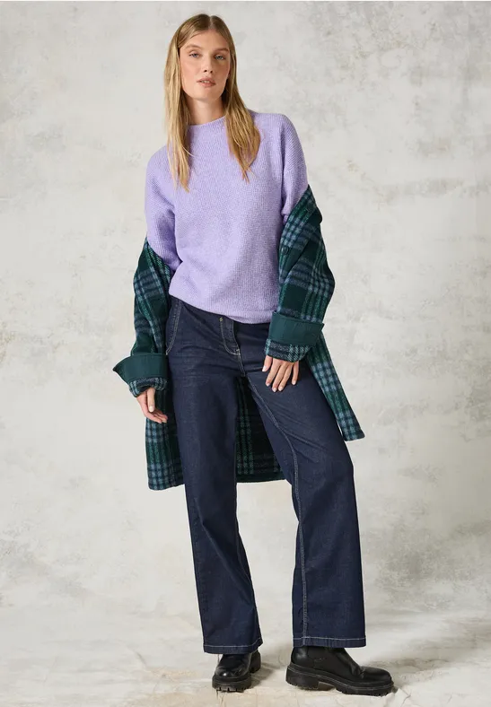 Strukturierter Strickpullover mit Stehkragen