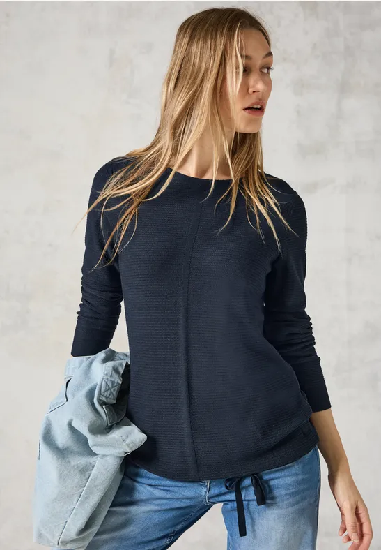 Feinstrickpullover mit Rippenstruktur und langen Ärmeln