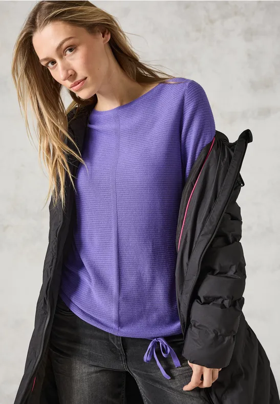 Feinstrickpullover mit Tunnelzug am Saum