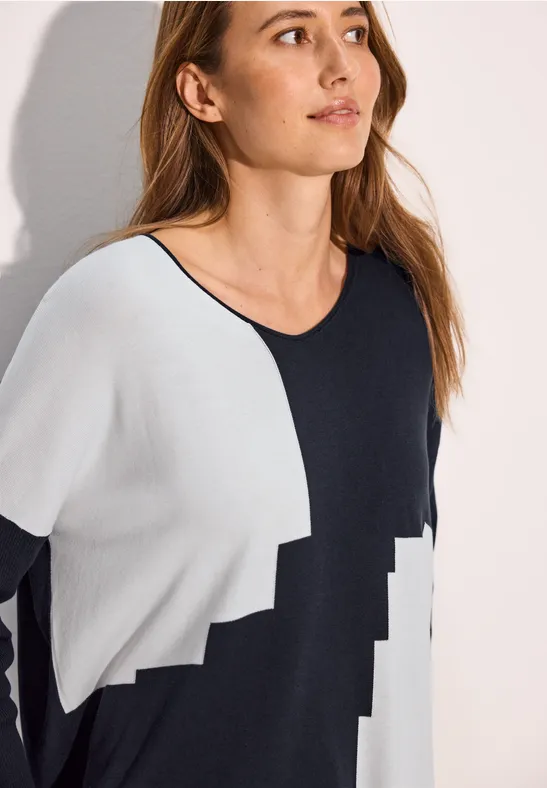 Damen Oversize Strickpullover mit Intarsienmuster