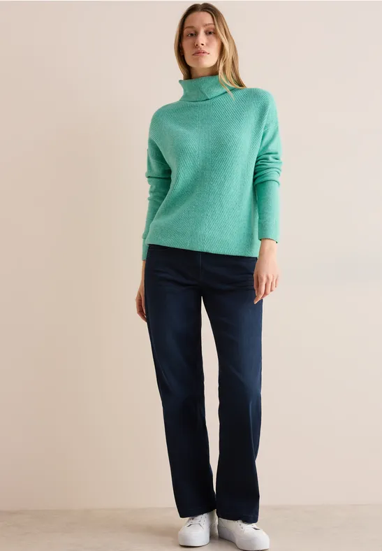 Damen Strickpullover mit geripptem Rollkragen