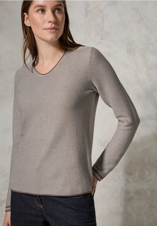 Gestreifter Baumwollstrickpullover