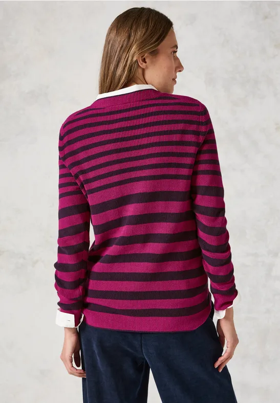 Gestreifter Feinstrick-Pullover aus Baumwolle