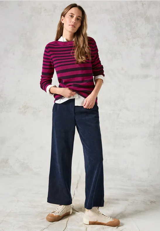 Gestreifter Feinstrick-Pullover aus Baumwolle