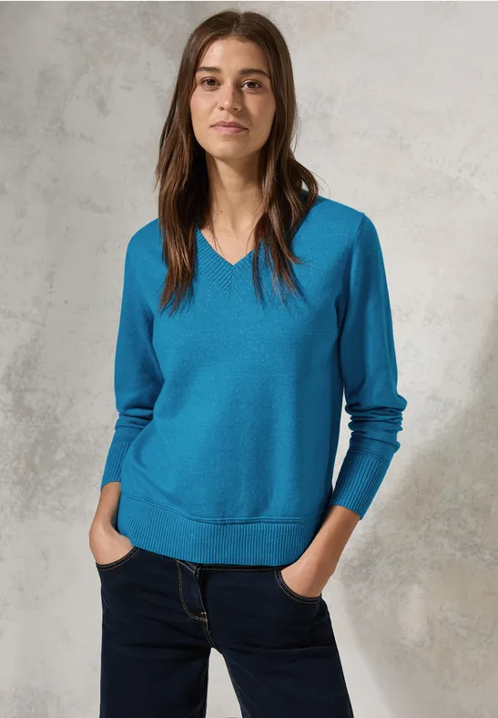 Damen Feinstrickpullover mit V-Ausschnitt