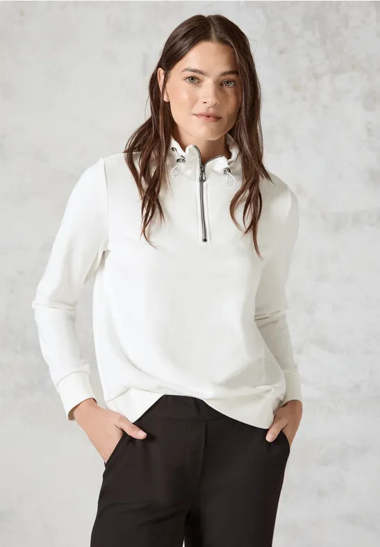 Damen-Pullover-Sweatshirt mit Reißverschlussdetail