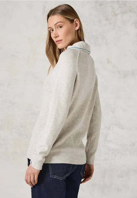 Gerippter Strickpullover mit Kapuze