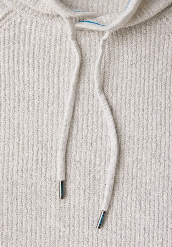 Gerippter Strickpullover mit Kapuze