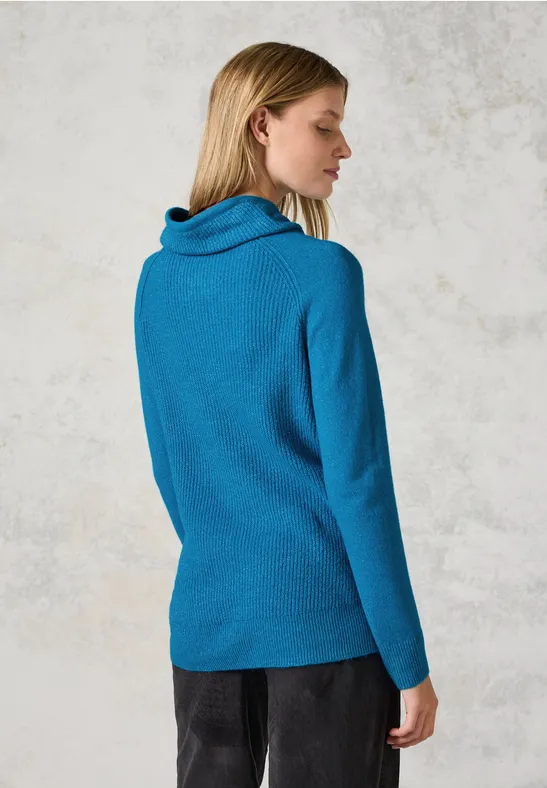 Gerippter Rollkragenpullover mit Kordelzug