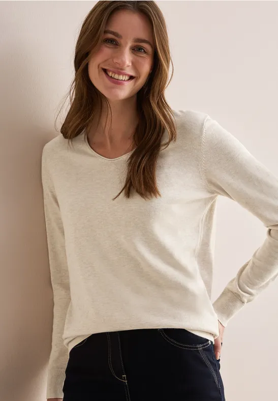 Damen Feinstrick V-Ausschnitt Pullover