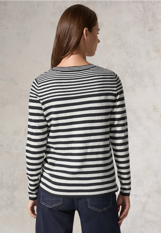 Gestreifter Feinstrick Langarm Pullover
