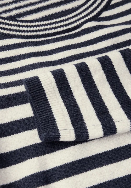 Gestreifter Feinstrick Langarm Pullover