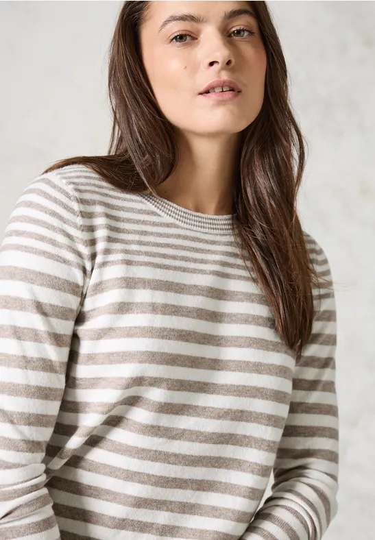 Gestreifter Feinstrickpullover mit Rundhalsausschnitt