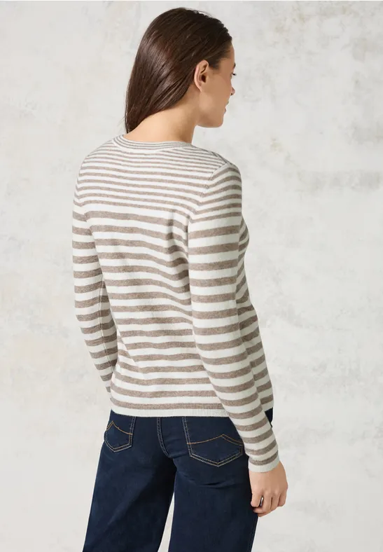 Gestreifter Feinstrickpullover mit Rundhalsausschnitt