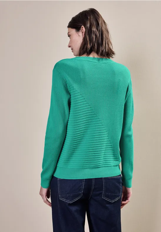 Strickpullover mit Rippenstruktur und Rundhalsausschnitt