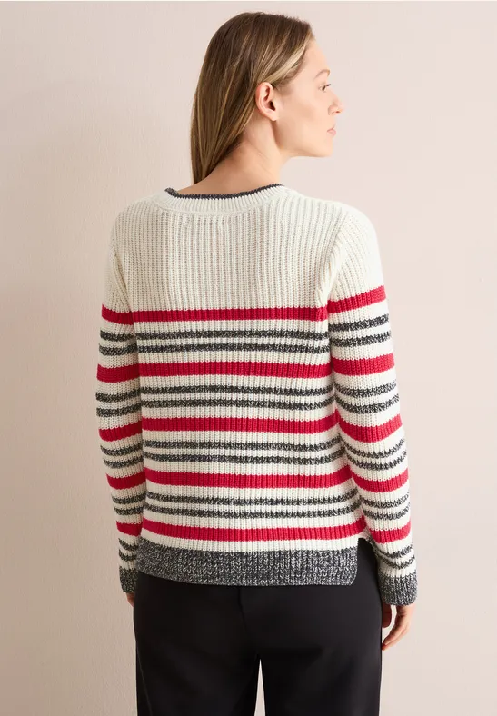 Gestreifter Strickpullover aus Baumwollmischung