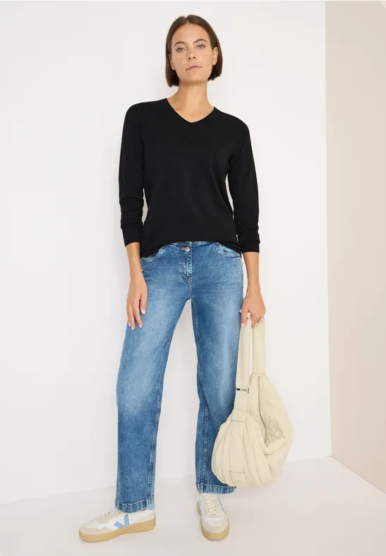 Basic V-Ausschnitt Strickpullover für Damen