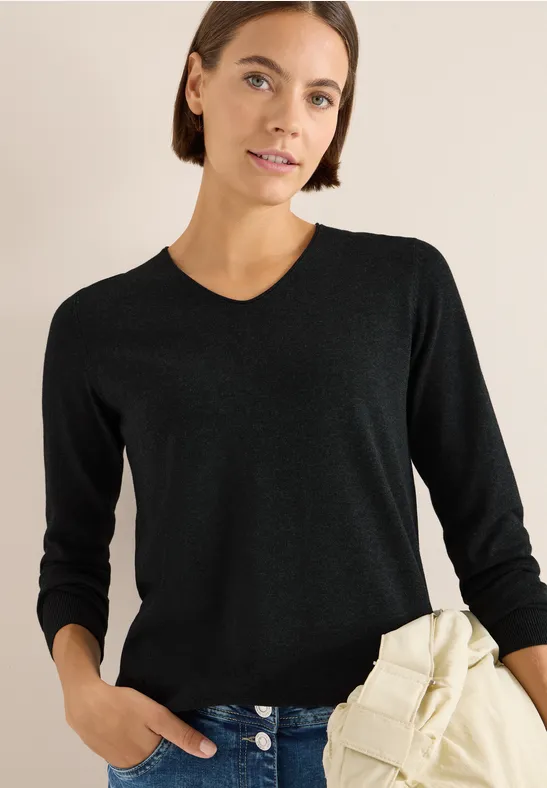 Basic V-Ausschnitt Strickpullover für Damen