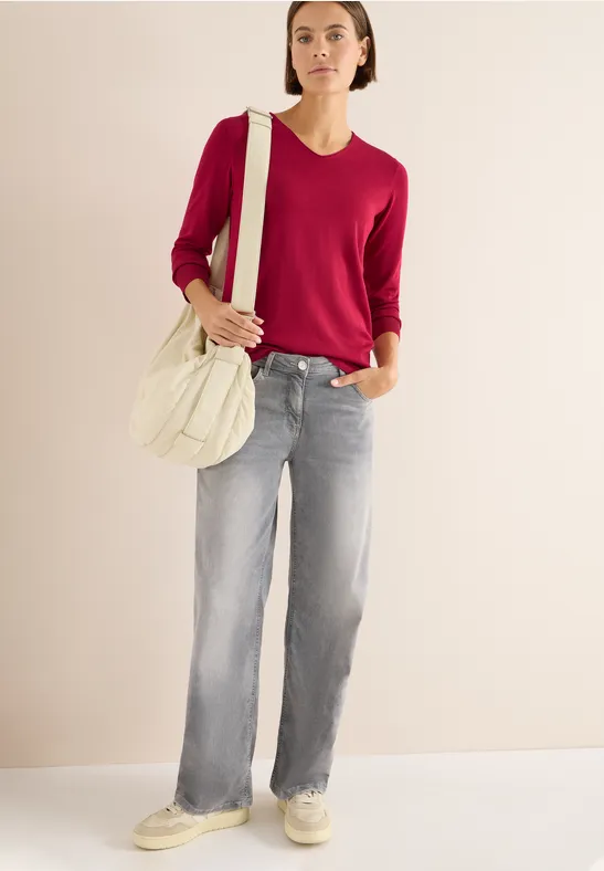 Basic Strickpullover mit V-Ausschnitt für Damen