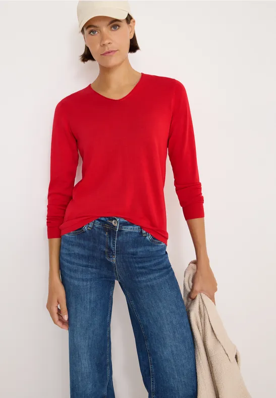 Damen Langarm Pullover mit V-Ausschnitt
