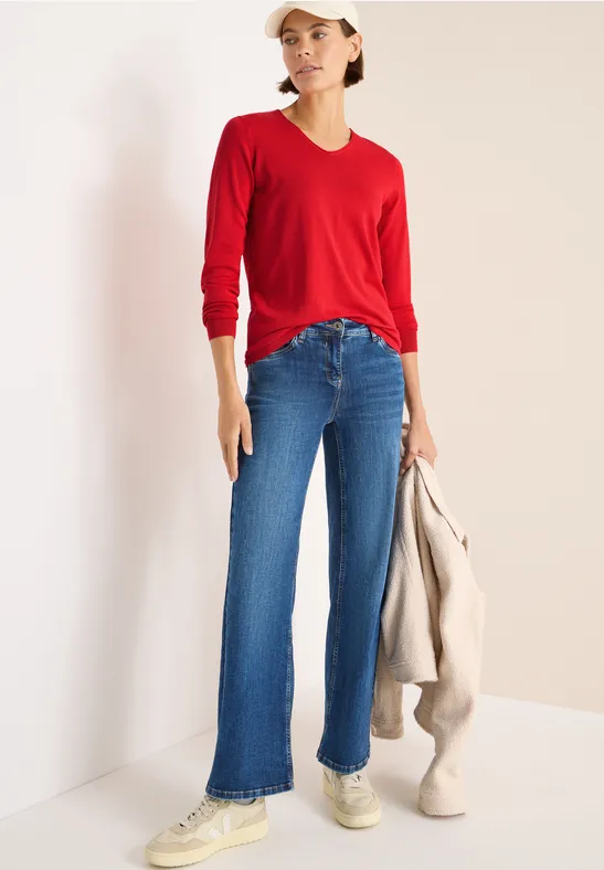 Damen Langarm Pullover mit V-Ausschnitt