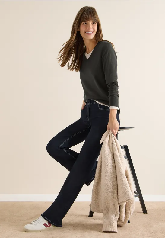 Damen Basic Strickpullover mit V-Ausschnitt