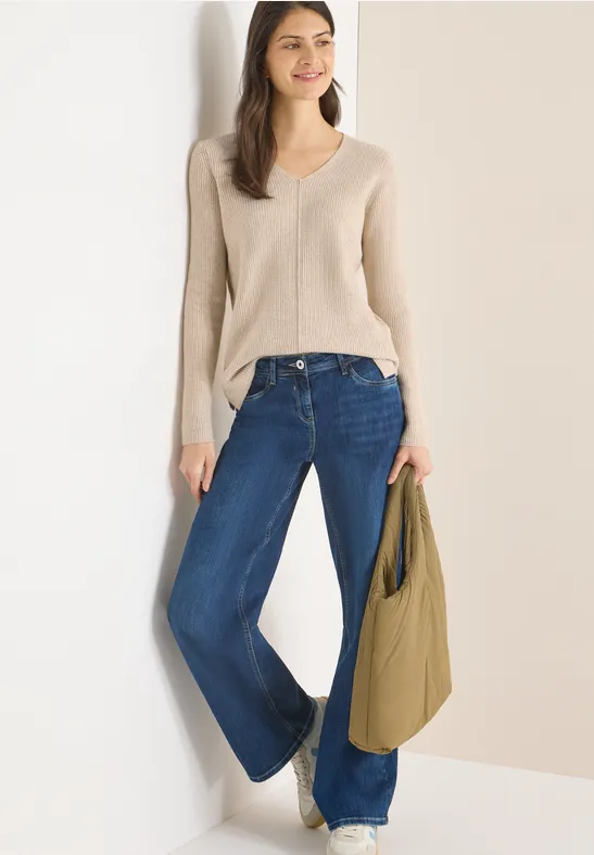 Damen V-Ausschnitt Strickpullover