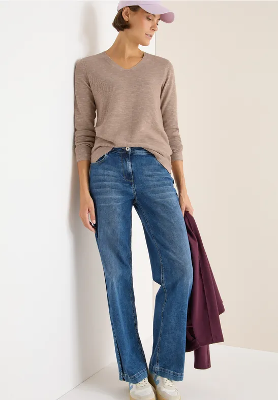 Damen V-Ausschnitt Strickpullover