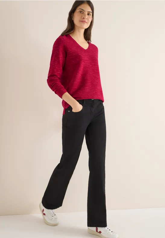 Lässiger V-Ausschnitt Langarm Pullover
