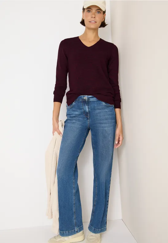 Lässiger V-Ausschnitt Langarm Pullover