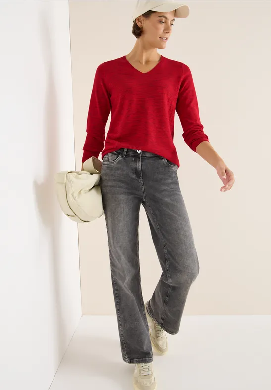 Lässiger V-Ausschnitt Langarm Pullover