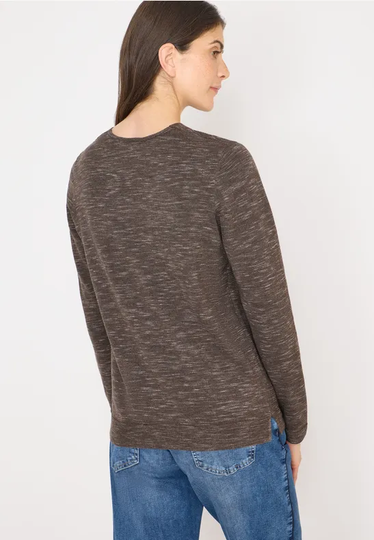 Melierter V-Ausschnitt Strickpullover