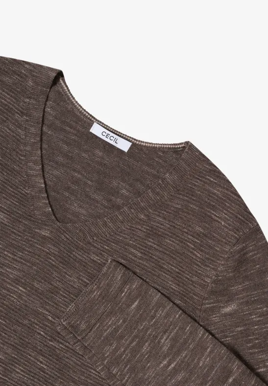 Melierter V-Ausschnitt Strickpullover