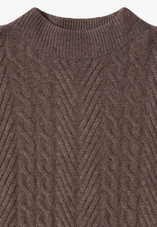 Strickpullover mit Zopfmuster und Rollkragen