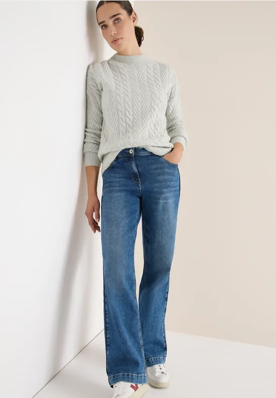 Klassischer Zopfmuster-Rollkragenpullover