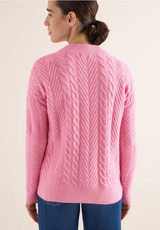 Strickpullover mit Zopfmuster und Stehkragen