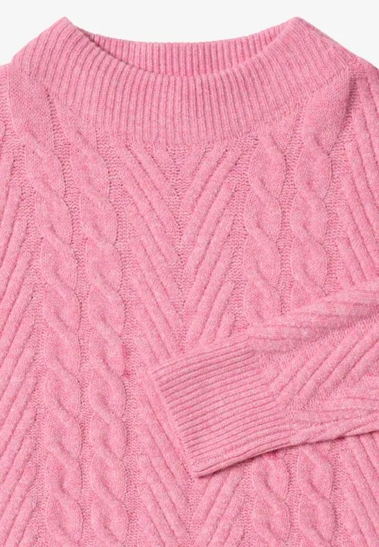 Strickpullover mit Zopfmuster und Stehkragen