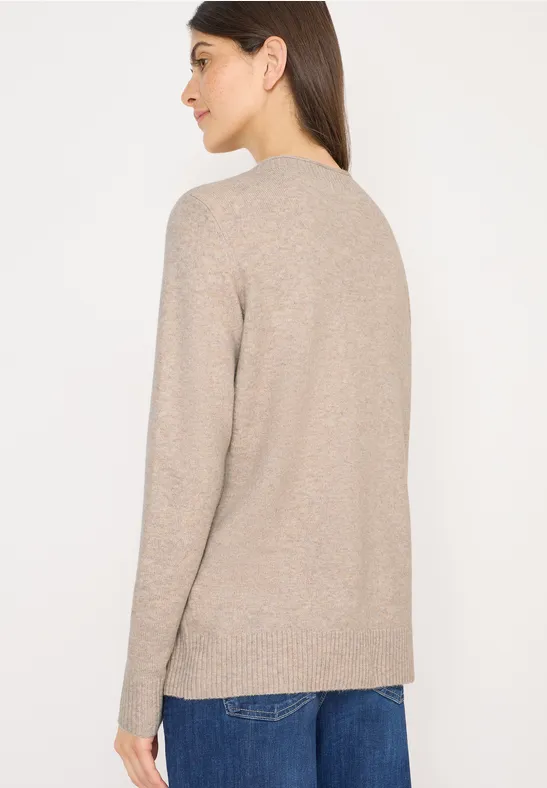 Beiger Strickpullover mit Rundhalsausschnitt