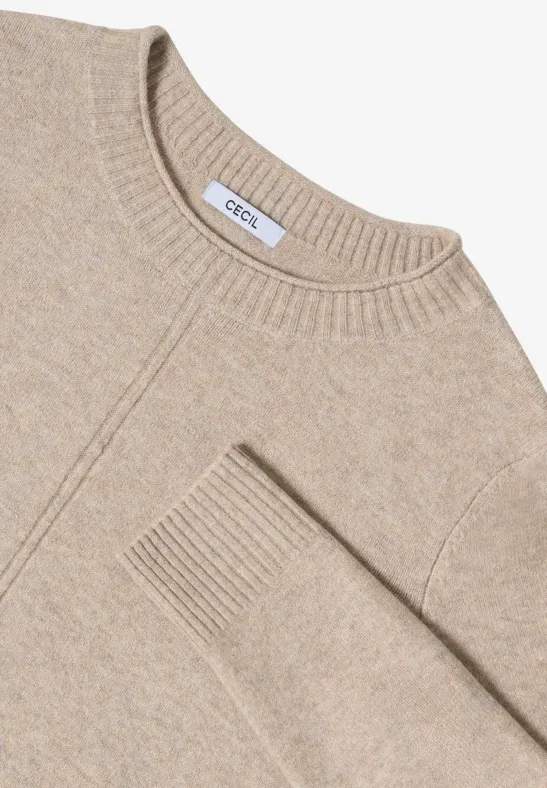 Beiger Strickpullover mit Rundhalsausschnitt
