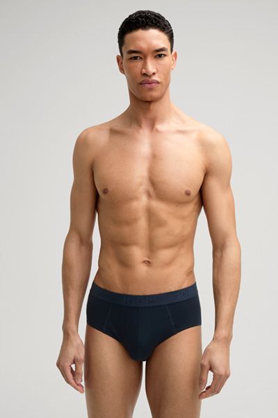 JOOP! Marineblaue Baumwoll-Stretch Slips 3er-Pack mit Logo-Bund