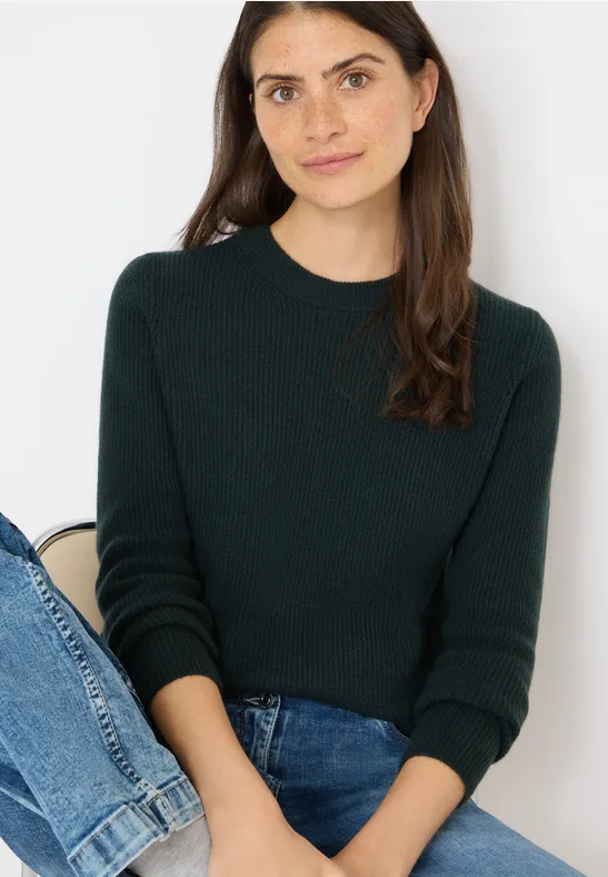 Gerippter Strickpullover mit Rundhalsausschnitt