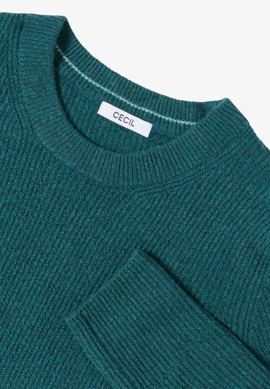 Gerippter Strickpullover mit Rundhalsausschnitt