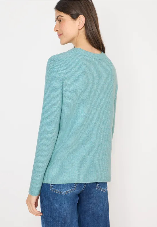 Gerippter Strickpullover mit Rundhalsausschnitt